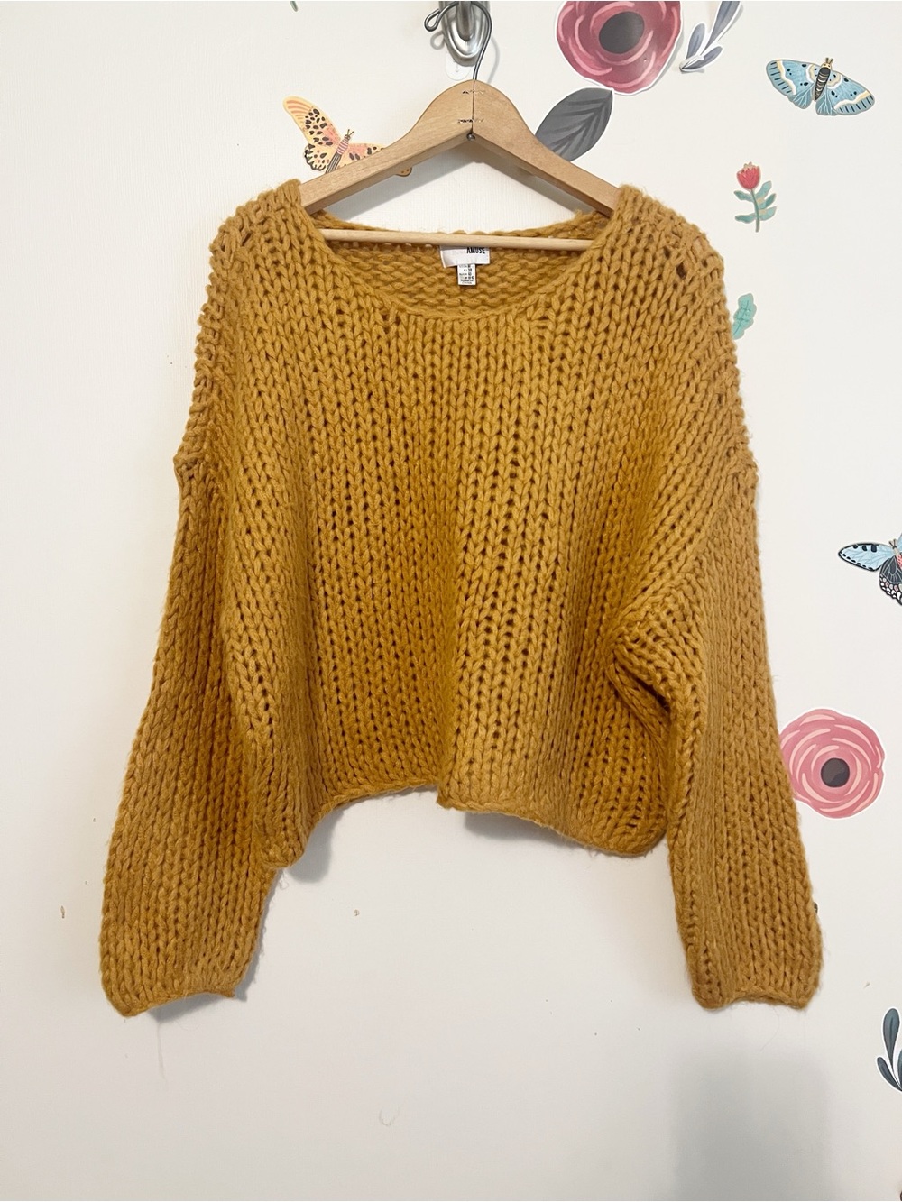 Amuse Society Mustard Chunky Cropped Crewneck Sweater
